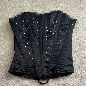 Elegant Black Corset Top with Rhinestone Accents